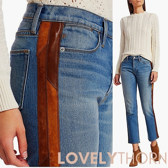 Frame Denim Denim - FRAME // ltd ed le high straight cropped paneled leather tuxedo stripe denim